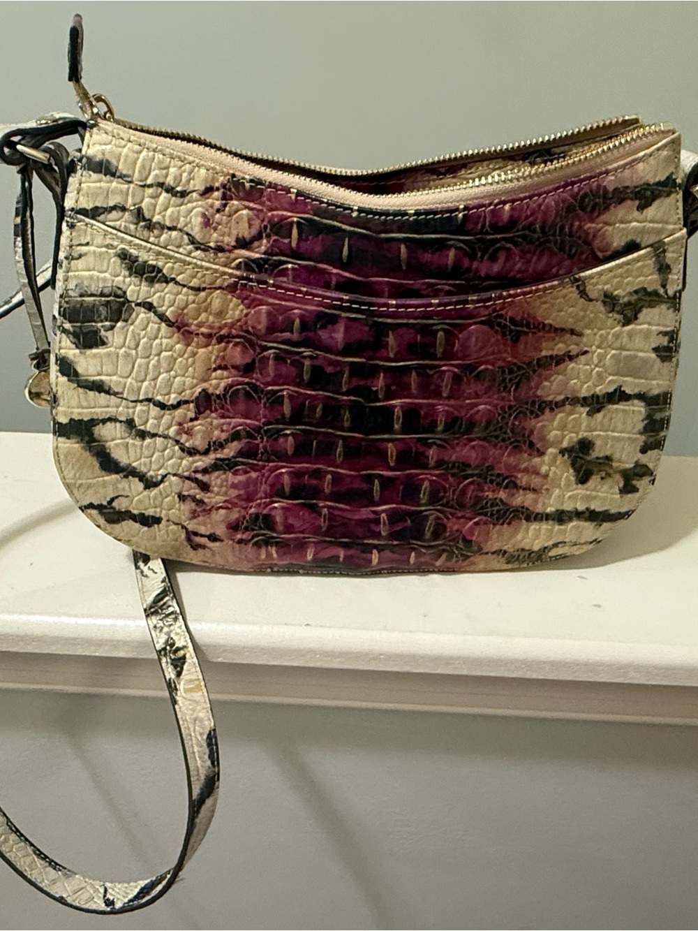 Brahmin Cream, Black & Pink Croc-Embossed Crossbody - Picture 4 of 4